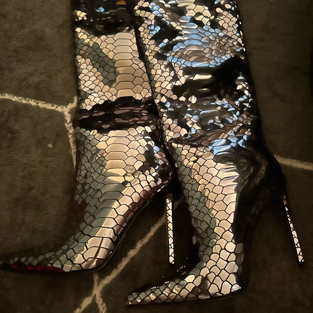 Faux snake skin heeled boots - Picture 1 of 2